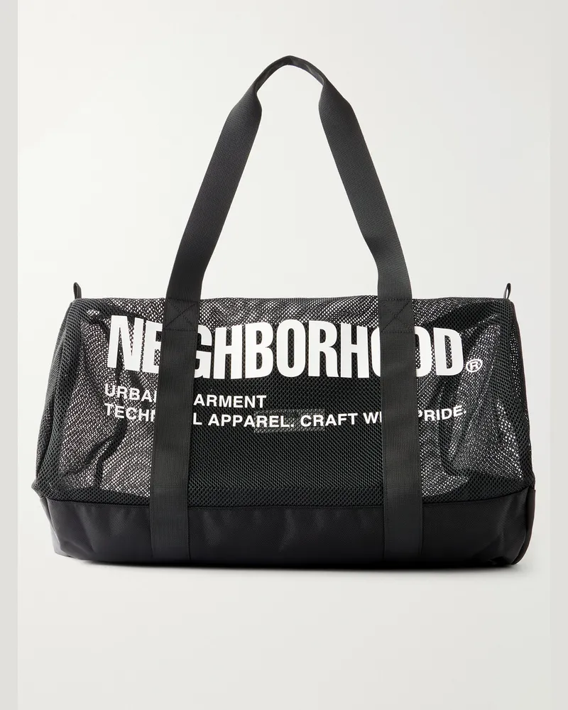 Neighborhood Logo-Print Mesh Weekend Bag Black