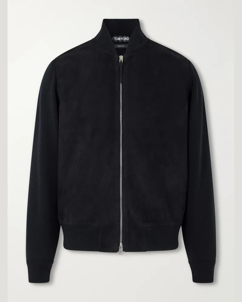 Tom Ford Suede and Milano Stitch Wool Bomber Jacket Black