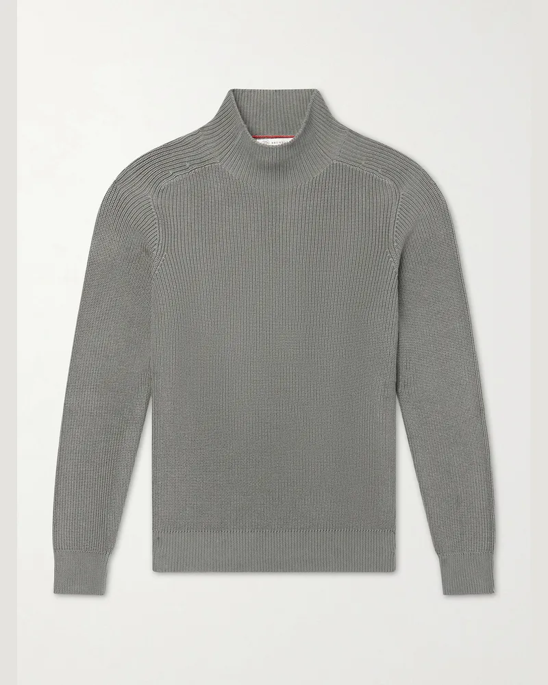 Brunello Cucinelli Knitted Cotton Sweater Green