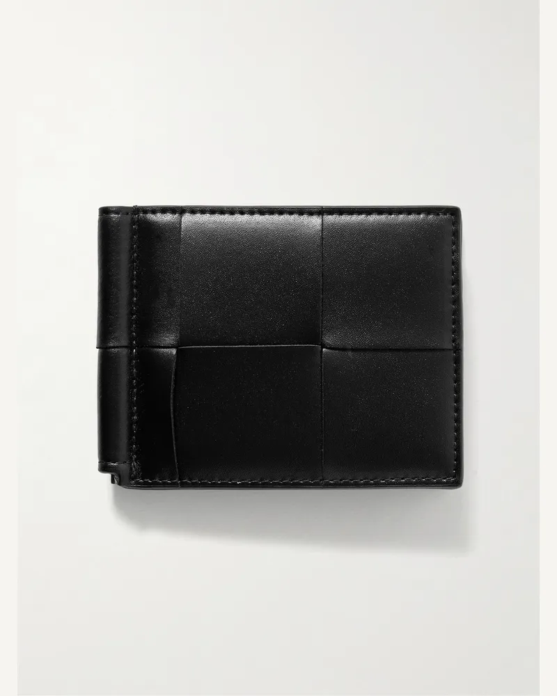 Bottega Veneta Cassette aufklappbares Kartenetui aus Intrecciato-Leder mit Geldklammer Schwarz