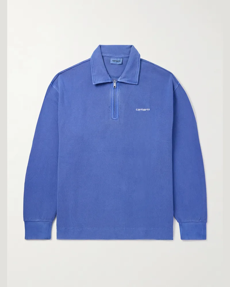 Carhartt WIP Oversized-Sweatshirt aus Baumwoll-Piqué mit Logostickerei und kurzem Reißverschluss Blau