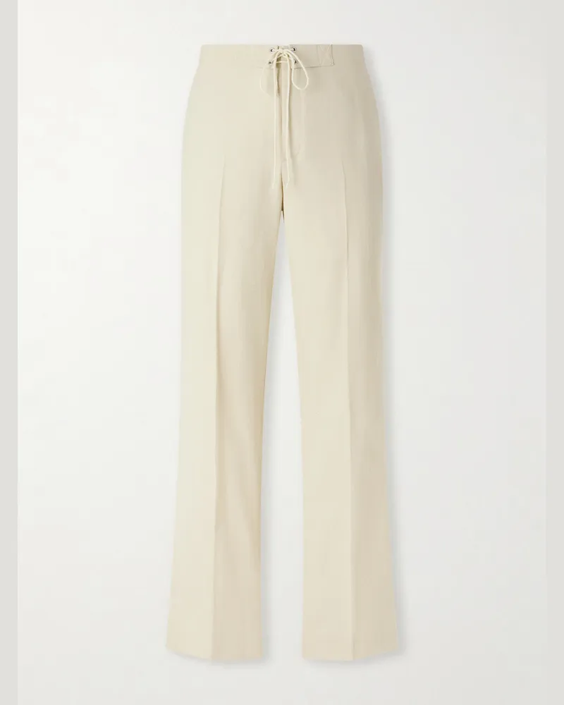 AURALEE Straight-Leg Wool, Cotton and Linen-Blend Oxford Drawstring Trousers Neutrals