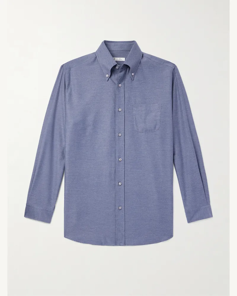 Loro Piana Jeanshemd aus einer Baumwoll-Kaschmirmischung mit Button-Down-Kragen Blau