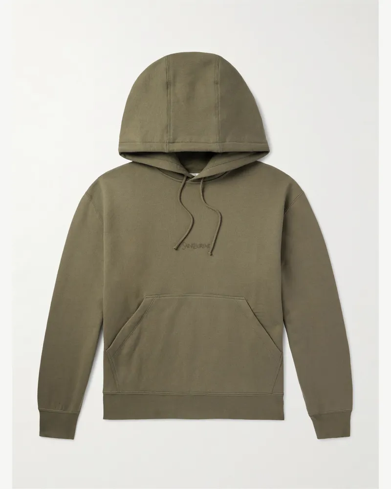 Saint Laurent Hoodie aus Baumwoll-Jersey mit Logostickerei Grün
