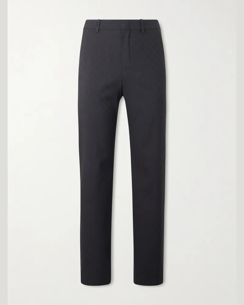 Gucci Straight-Leg Logo-Jacquard Twill Trousers Black