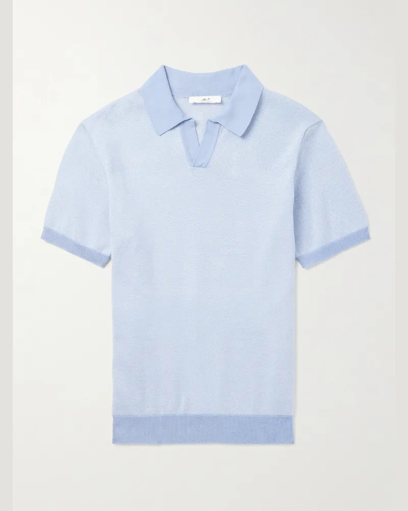 MR P. Honeycomb-Knit Organic Cotton Polo Shirt Blue