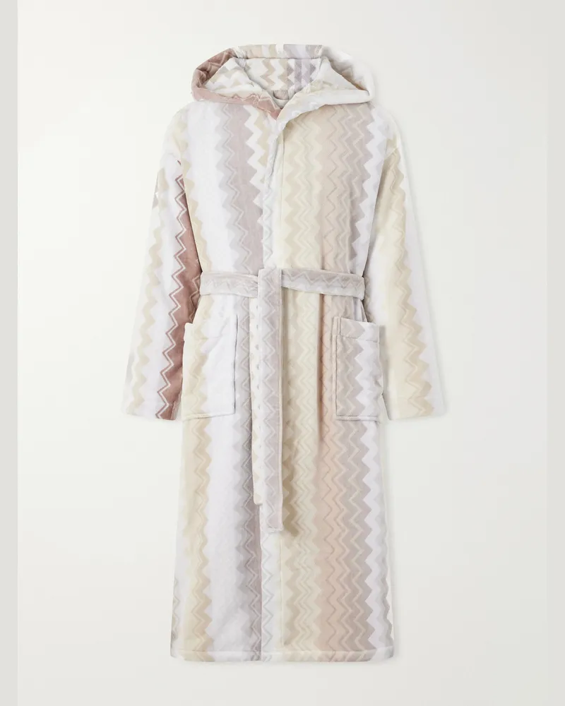 Missoni Home Giacomo Striped Cotton-Terry Hooded Robe Neutrals