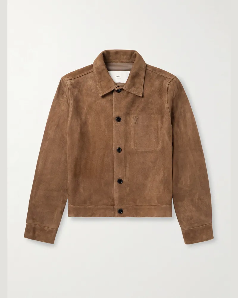 AMI Paris Jacke aus Veloursleder mit Logoprägung Braun