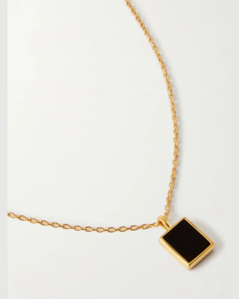 Mikia Rectangle Gold-Plated Onyx Necklace Black