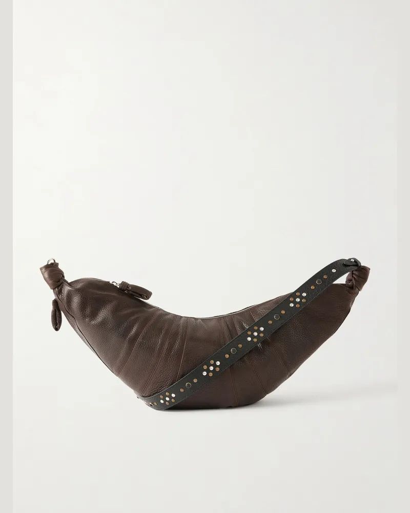 Christophe Lemaire Croissant Large Studded Leather Messenger Bag Brown