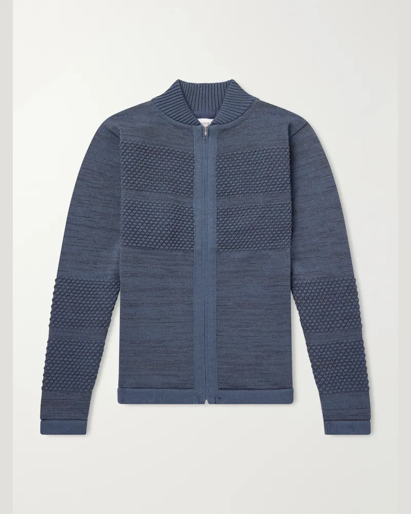 S.N.S Herning Fisherman Wool Zip-Up Sweater Blue