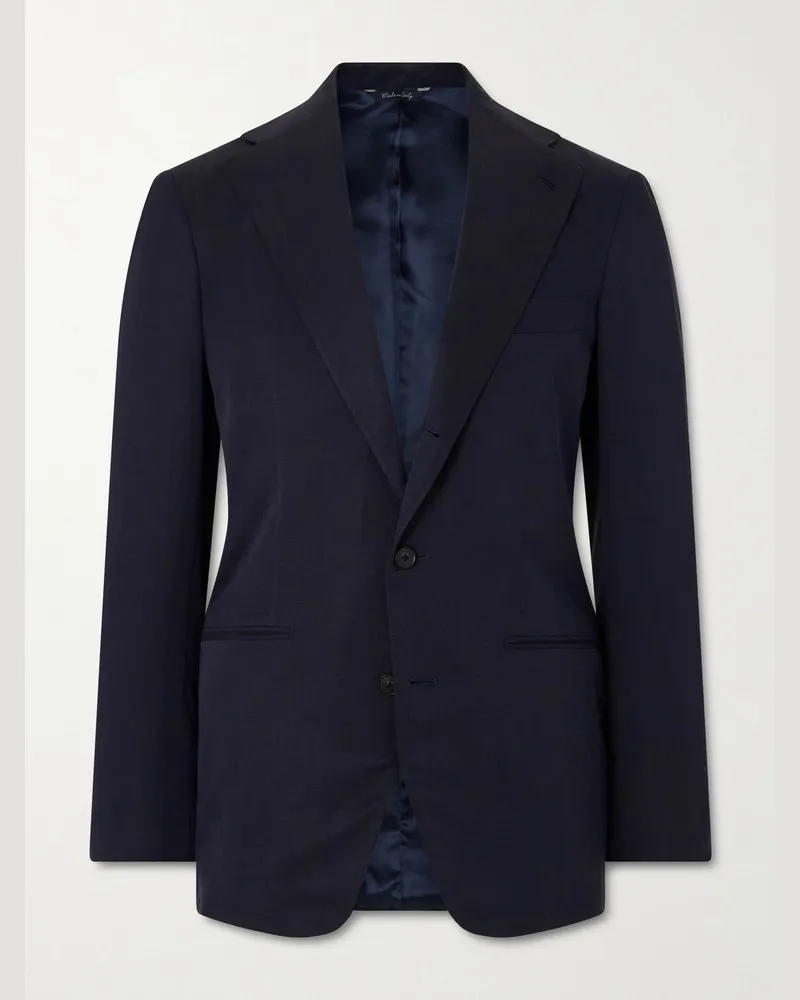 SAMAN AMEL Slim-Fit Silk and Linen-Blend Suit Jacket Blue
