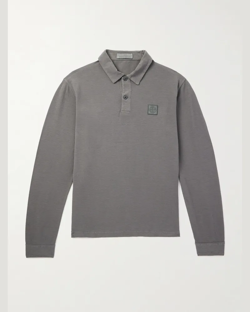 Stone Island GHOST Logo-Appliquéd Cotton-Jersey Polo Shirt Gray