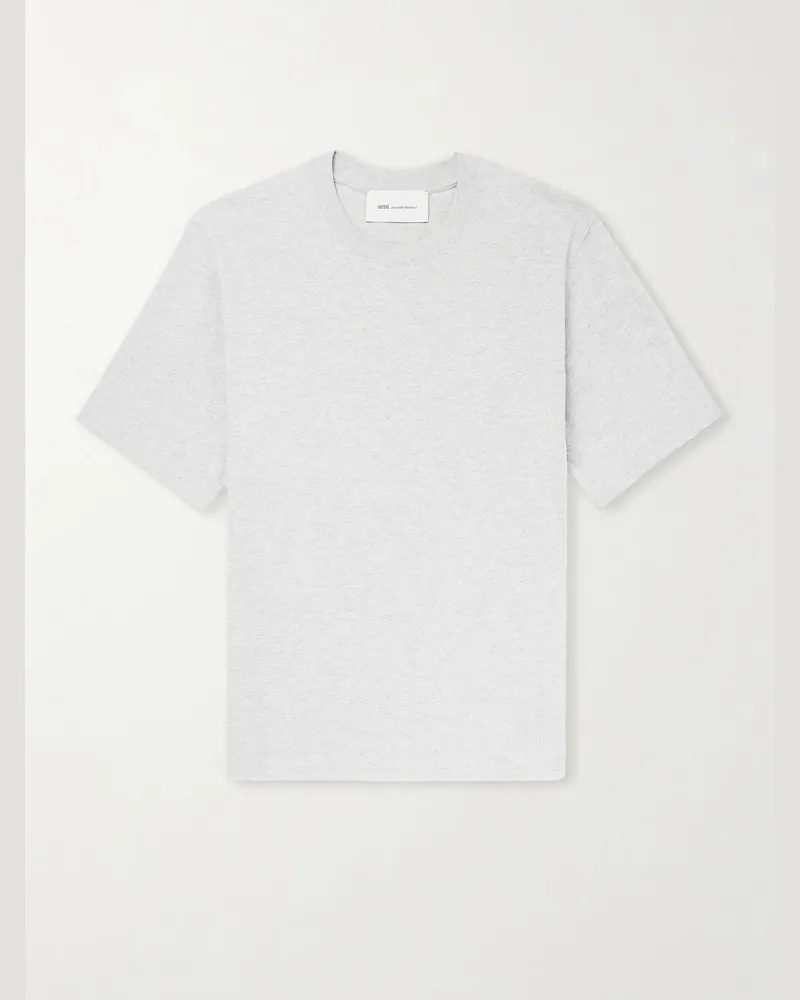 AMI Paris Logo-Embroidered Cotton-Jersey T-Shirt Gray