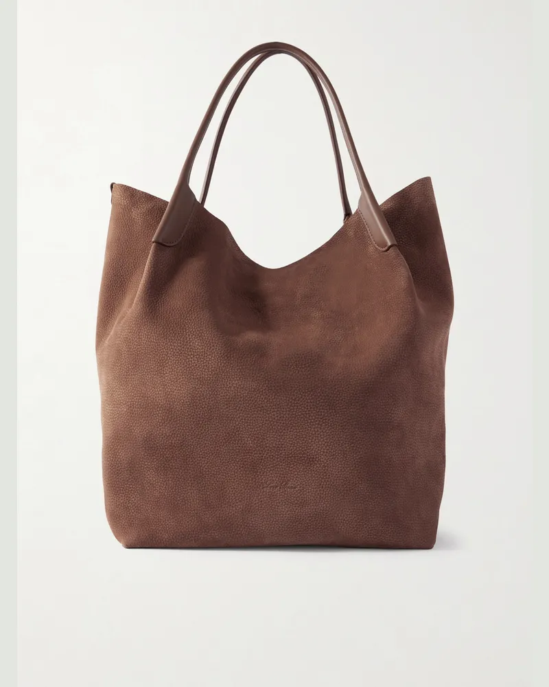 Loro Piana Bale Extra-Large Leather-Trimmed Full-Grain Nubuck Tote Bag Brown