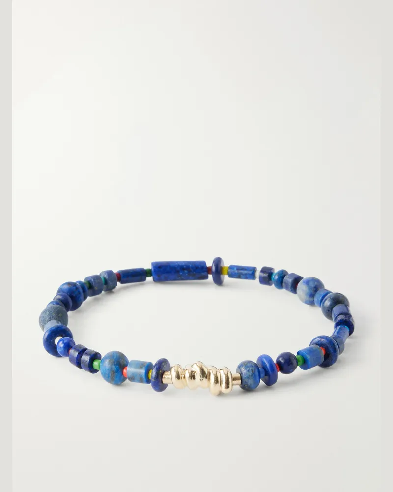 Luis Morais 14-Karat Gold Lapis Lazuli Beaded Bracelet Blue