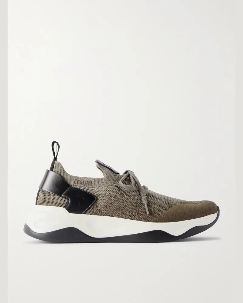 Berluti Shadow Scritto Sneakers aus Stretch-Strick mit Besatz aus Venezia-Leder Grün