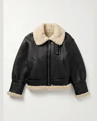 Saint Laurent Wendbare Fliegerjacke aus Shearling mit Lederbesatz Schwarz