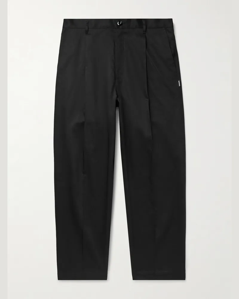Neighborhood Schmal zulaufende Hose aus Twill aus einer Baumwoll-Leinenmischung mit Falten Schwarz