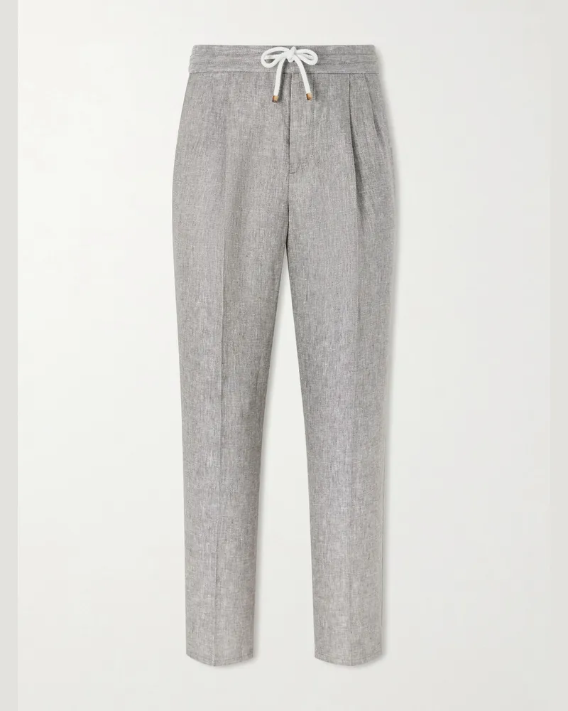 Brunello Cucinelli Straight-Leg Pleated Hemp and Linen-Blend Twill Trousers Gray