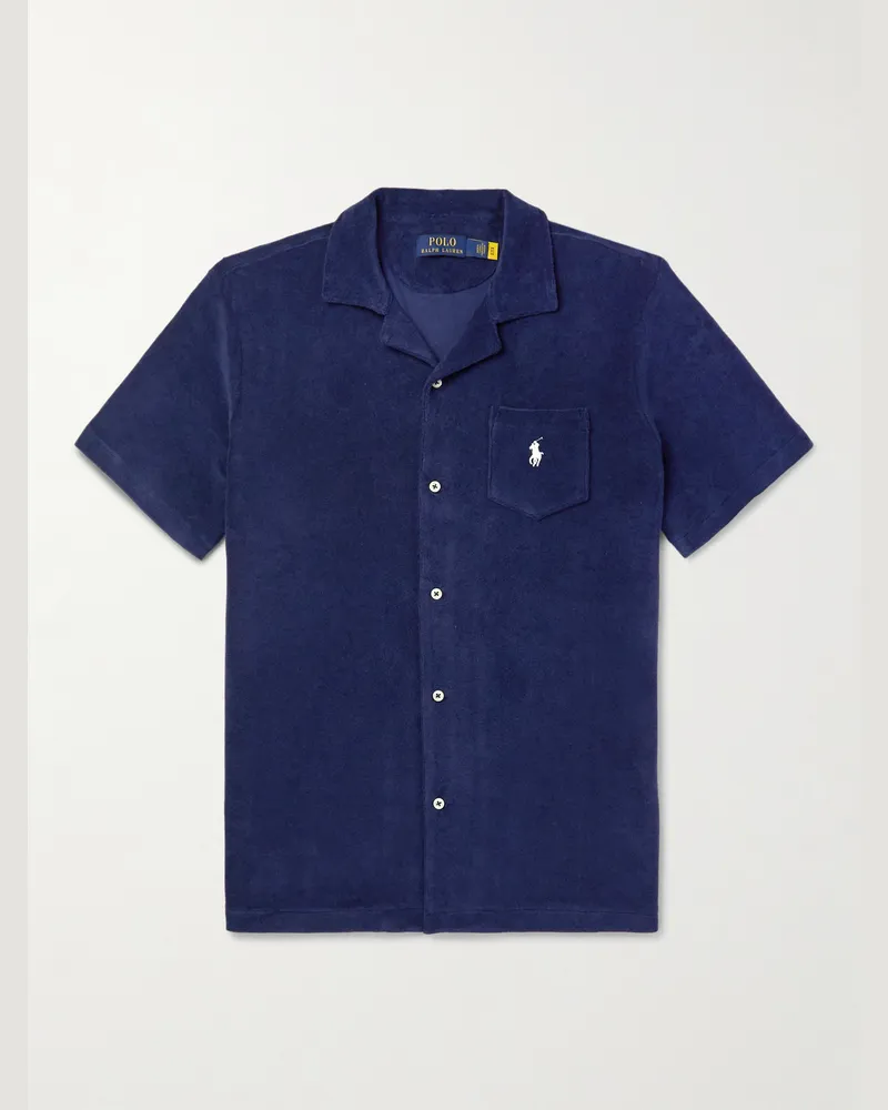 Ralph Lauren Hemd aus Baumwollfrottee mit Reverskragen und Logostickerei Blau
