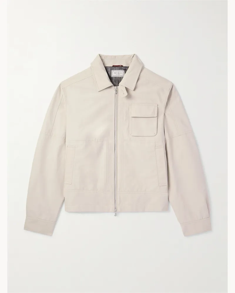 Brunello Cucinelli Jacke aus Twill aus einer Baumwollmischung Neutral