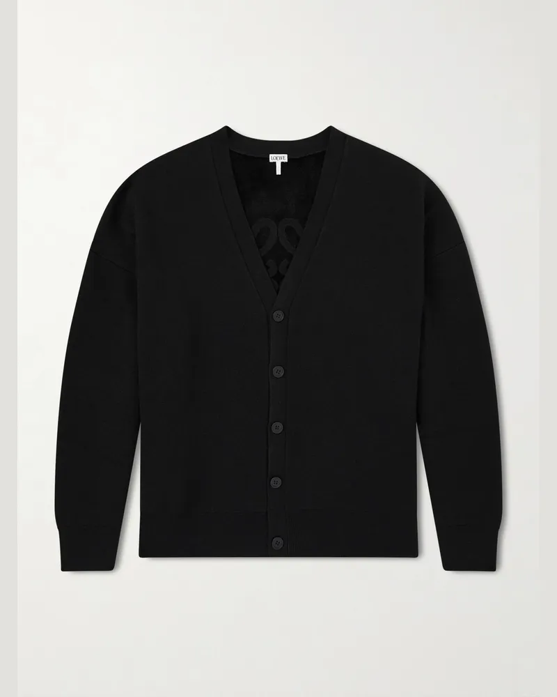 Loewe Cardigan aus Jacquard-Strick aus einer Wollmischung mit „Anagram“-Motiv Schwarz