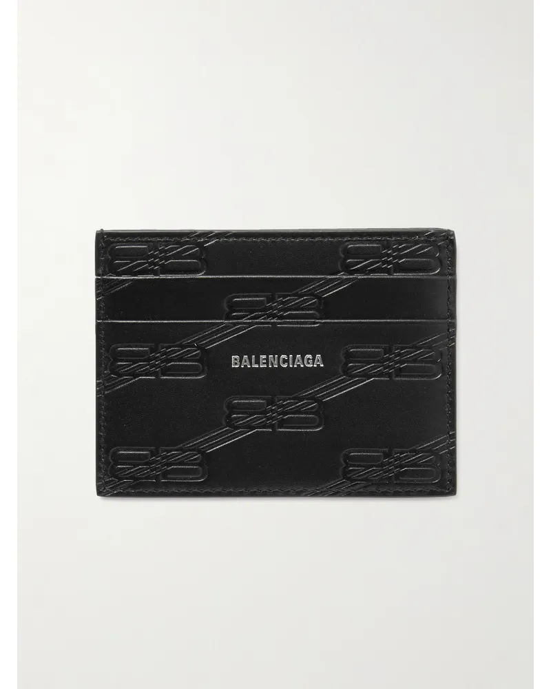 Balenciaga Logo-Print Monogrammed Leather Cardholder Schwarz