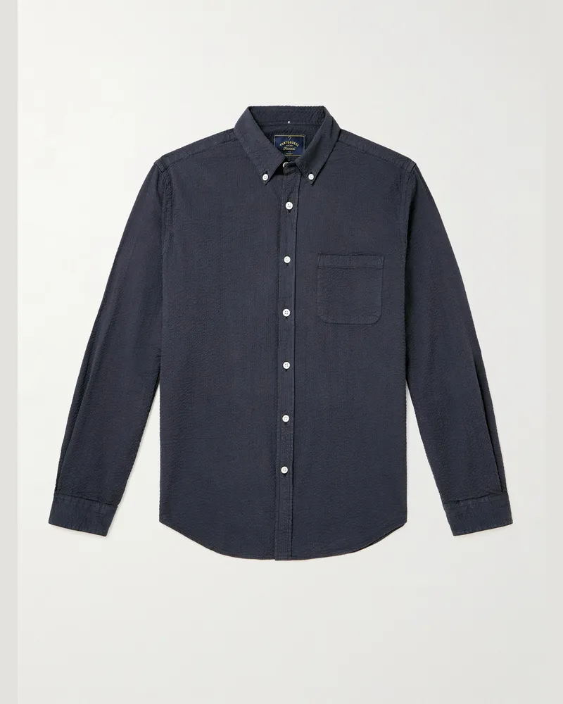 Portuguese Flannel Atlantico schmal geschnittenes Hemd aus Baumwoll-Seersucker mit Button-Down-Kragen Blau