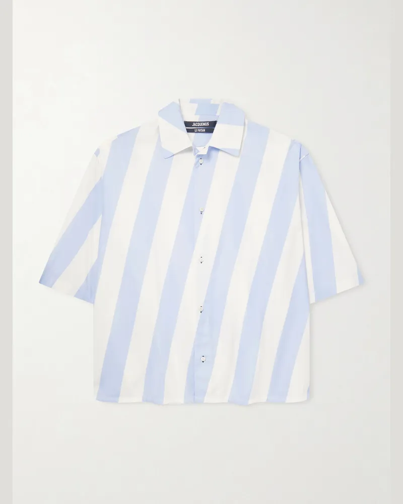 Jacquemus La Triangle Oversized Striped Cotton-Poplin Shirt Blue