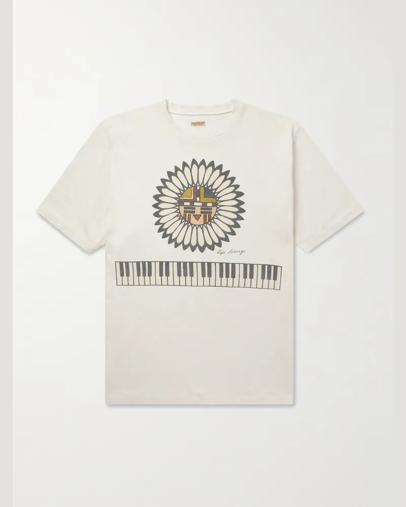 KAPITAL Printed Cotton-Jersey T-Shirt Neutrals