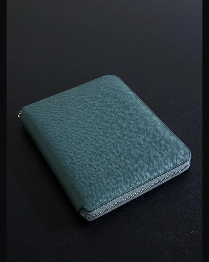 Smythson A5 Cross-Grain Leather Zip Wallet Green