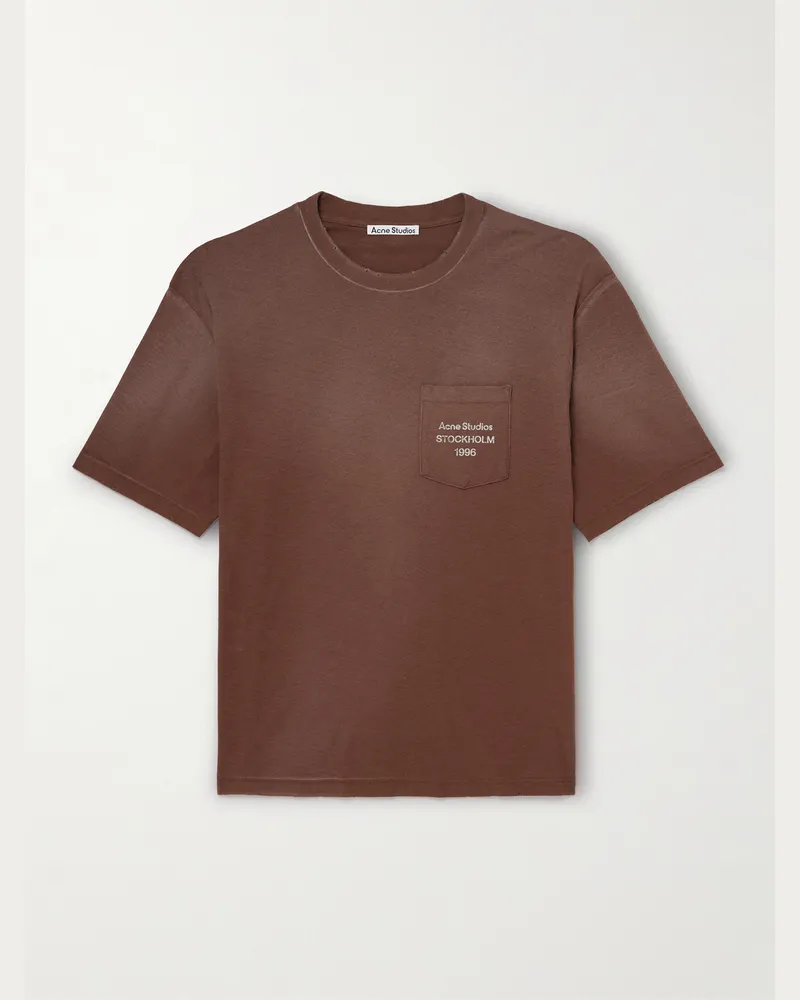Acne Studios Exford U Oversized Logo-Print Distressed Cotton-Jersey T-Shirt Brown