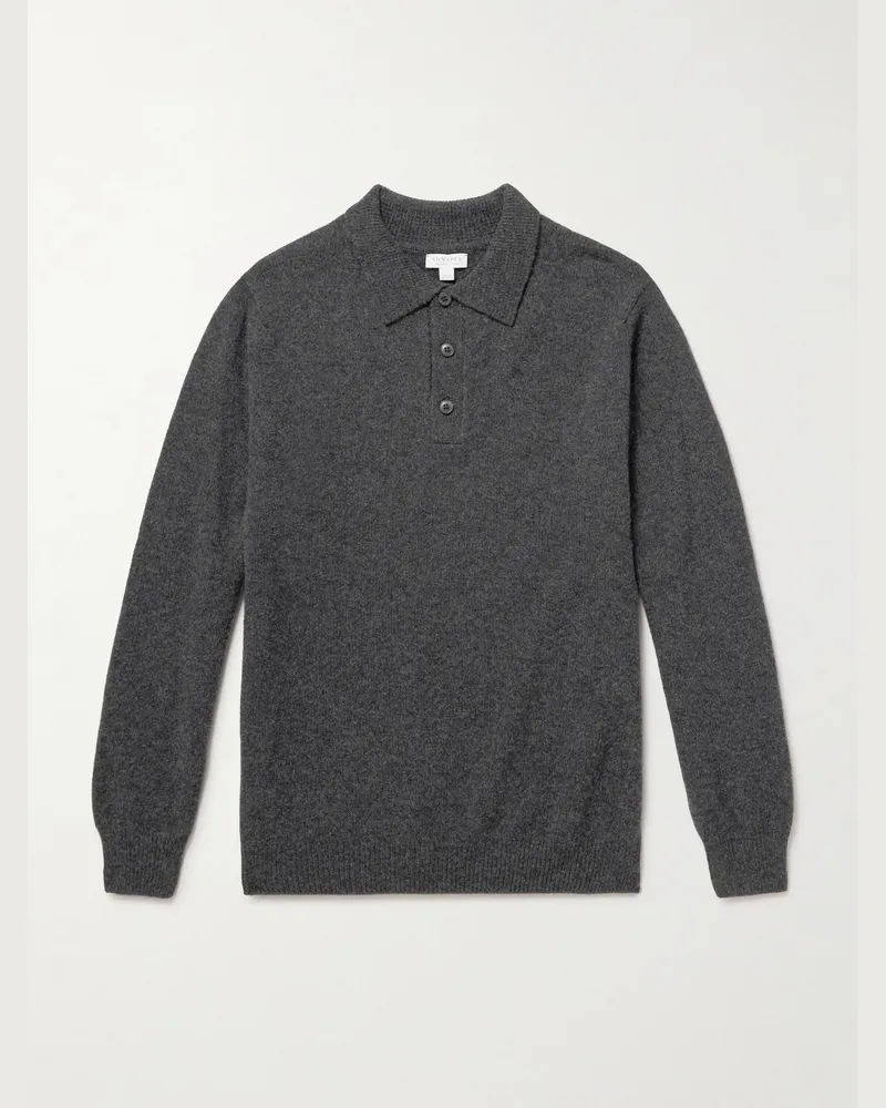 Sunspel Pullover aus Wolle mit Polokragen Grau