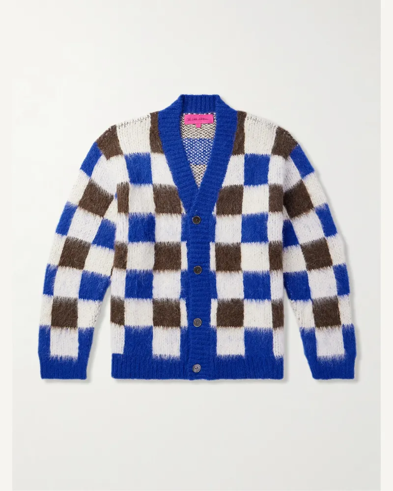 The Elder Statesman Thistle Cardigan aus einer Suri-Alpakawollmischung mit Karomuster Blau