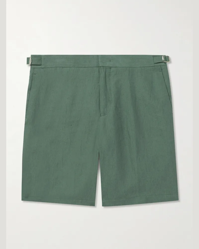 Orlebar Brown Norwich Straight-Leg Linen Shorts Green