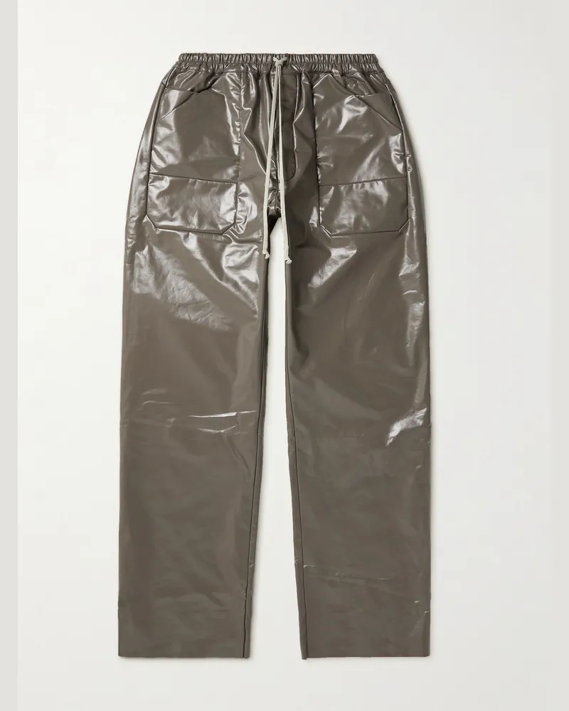DRKSHDW by Rick Owens MT Drawstring Long Wide-Leg Coated Cotton-Blend Jersey Trousers Brown