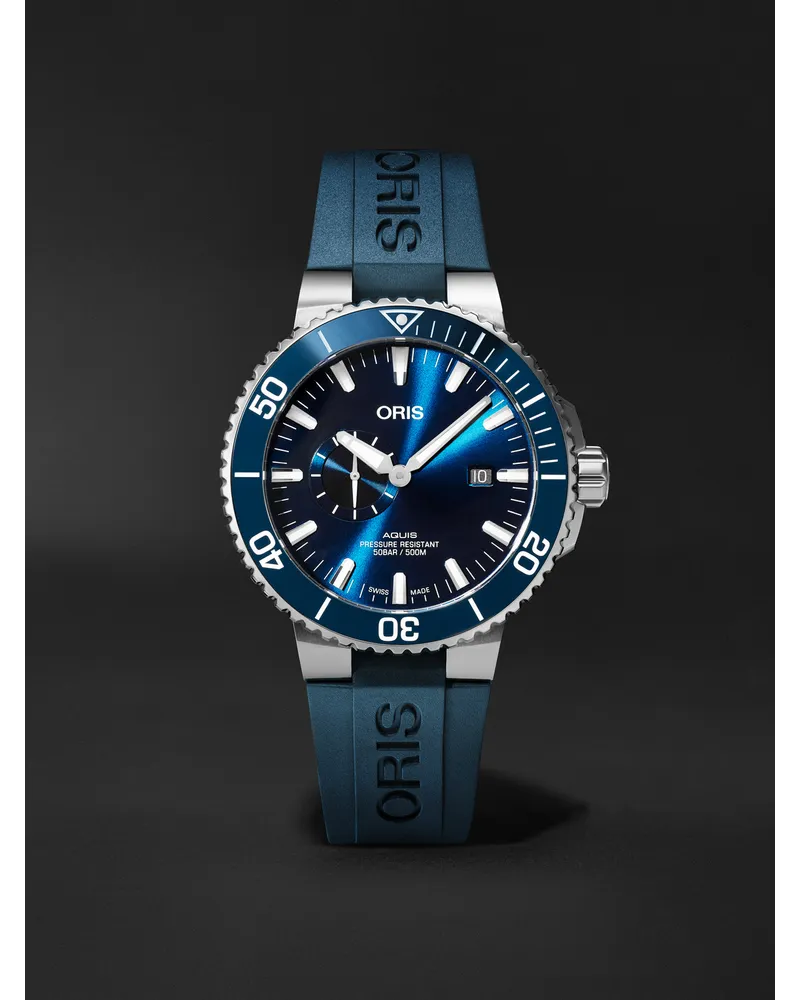 ORIS Aquis Small Second Date Automatic 455 Mm Uhr Aus Edelstahl Mit Kautschukarmband Ref. Nr. 01 743 7733 4155 07 4 24 69eb Blau