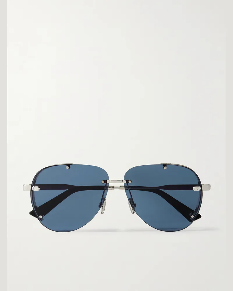 Dior NeoDior A1U Aviator-Style Guilloché Silver-Tone Sunglasses Silver