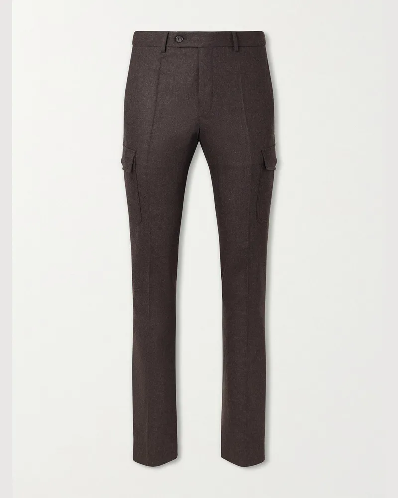 Slowear Straight-Leg Brushed Wool-Blend Trousers Brown