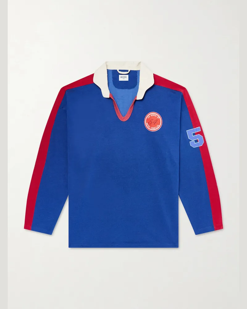 BODE Lakewood Appliquéd Jersey Polo Shirt Blue