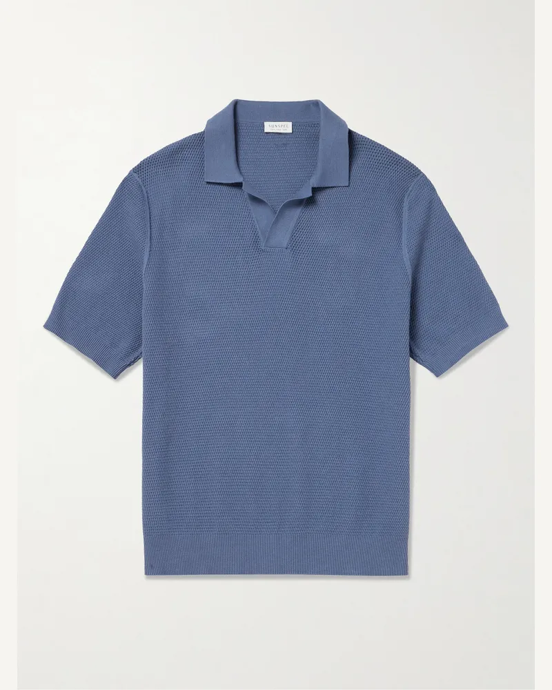 Sunspel Polohemd aus Baumwoll-Mesh Blau