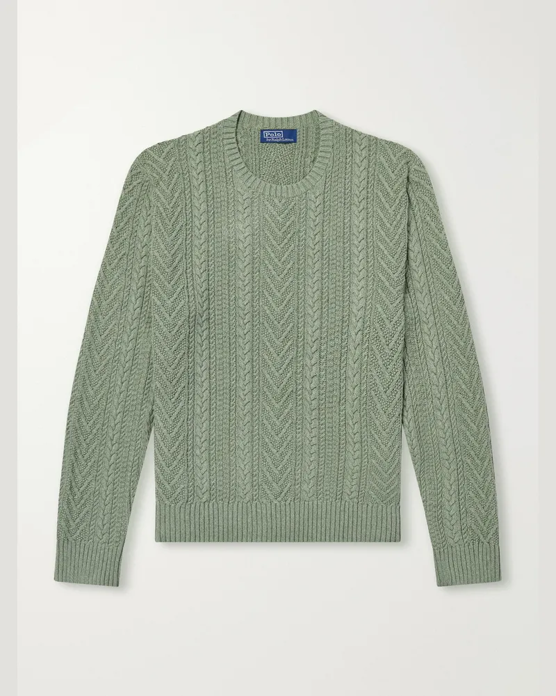 Ralph Lauren Cable-Knit Cotton and Linen-Blend Sweater Green