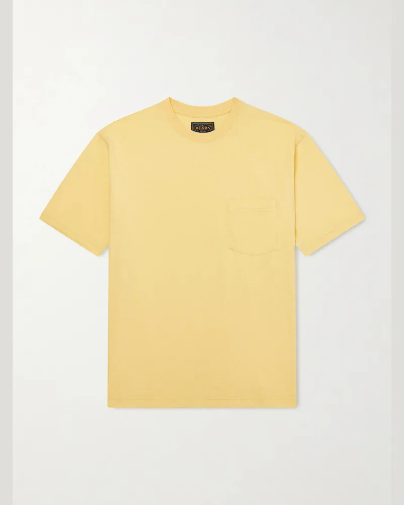 Beams Plus Embroidered Cotton Polo Shirt Yellow
