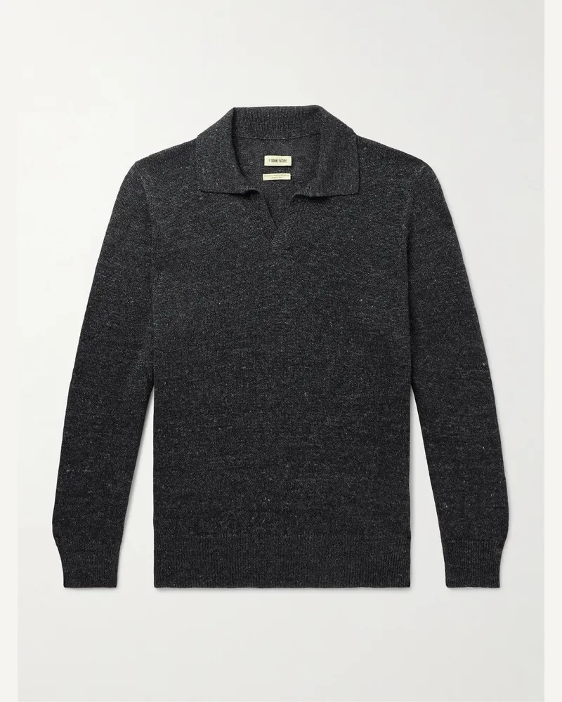 De Bonne Facture Pullover aus einer Leinen-Baumwollmischung mit Polokragen Grau