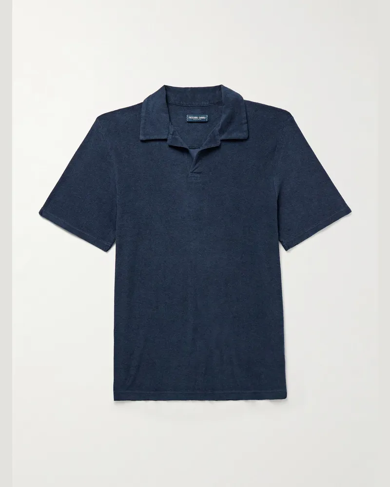 Frescobol Carioca Faustino Camp-Collar Cotton, Lyocell and Linen-Blend Terry Polo Shirt Blue
