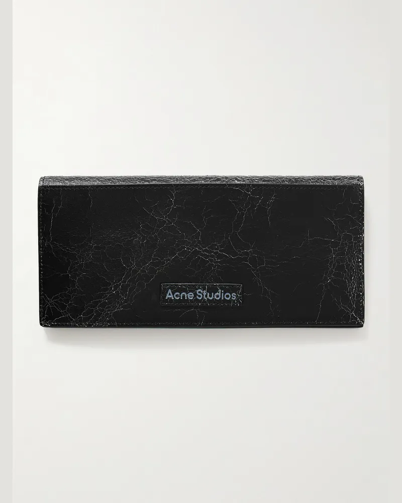Acne Studios Logo-Print Cracked-Leather Bifold Wallet Black