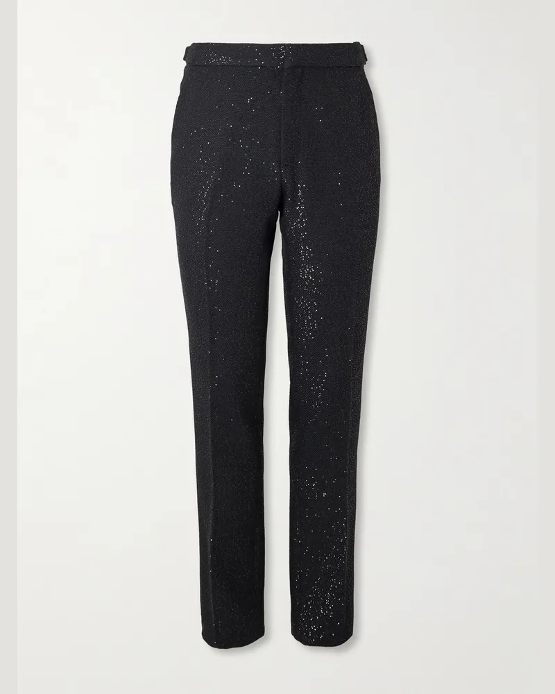 Tom Ford Tapered Sequin-Embellished Wool-Blend Bouclé Suit Trousers Black