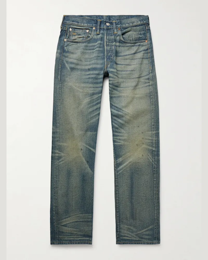 RRL Straight-Leg Distressed Jeans Blue