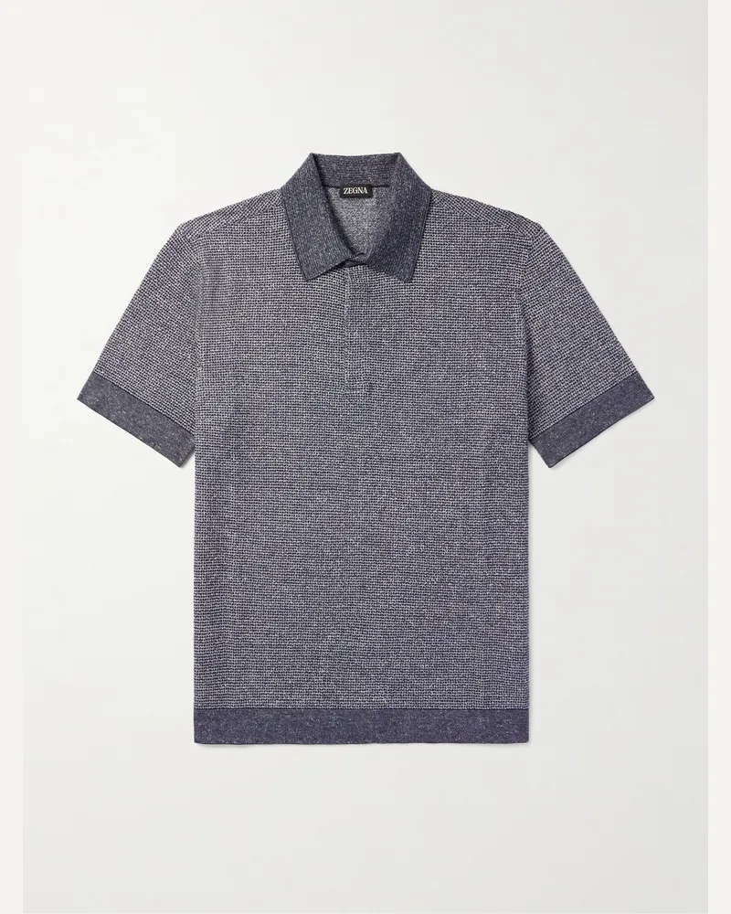 Ermenegildo Zegna Polohemd aus einer Mischung aus Baumwolle, Leinen und Seide Grau